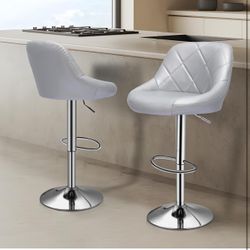 Monibloom Bar Stools Set of 2, Swivel Counter Height Bar Stools, Modern Island Chair with Back and Footrest for Kitchen Dining Room, Silver (X091)