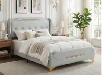 Modern queen upholstered bed frame PU leather