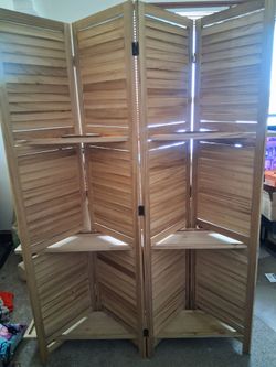 Wooden Room Divider/ Privacy Wall With Shelves