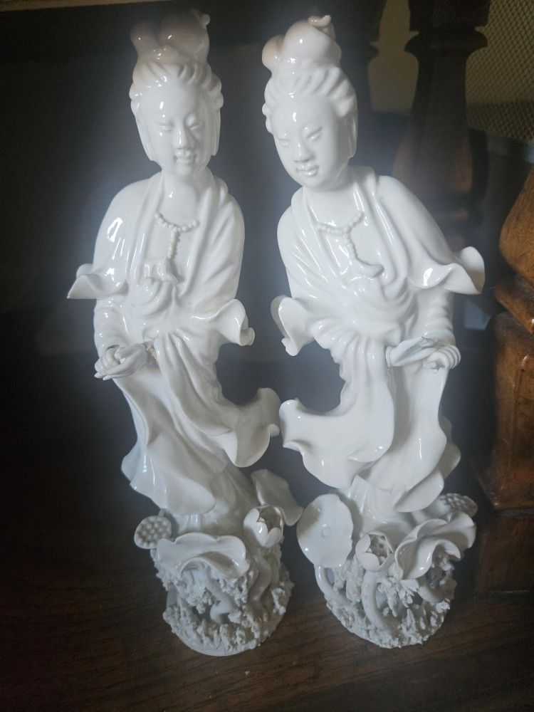 VINTAGE CHINESE KWAN YIN BLANC GEISHA FIGURINES