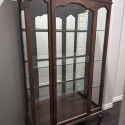 Antique Solid Oak And Glass Hutch