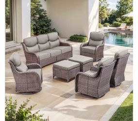 PARKWELL 7 Piece Outdoor Patio Furniture Set, All-Weather High Back Conversation Set with Luxury 6-Inch Thick Cushions, Swivel Glider Chair, 9-Seat Fu