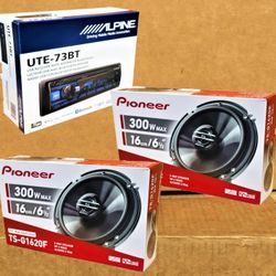 Alpine Single Din Bluetooth USB Aux Am Fm Stereo Pioneer 6 1/2" 2-Way Coaxial Speaker 600 Watts Package🚨Payment Options Available🚨No Credit Needed🚨