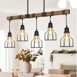 5-Light Farmhouse Bar Dining Room Light Fixture, 63"