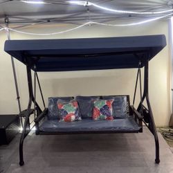 New In Box Blue Or Khaki Outdoor Patio Porch Swing with Adjustable Canopy Cup Holder,  Cushion Included