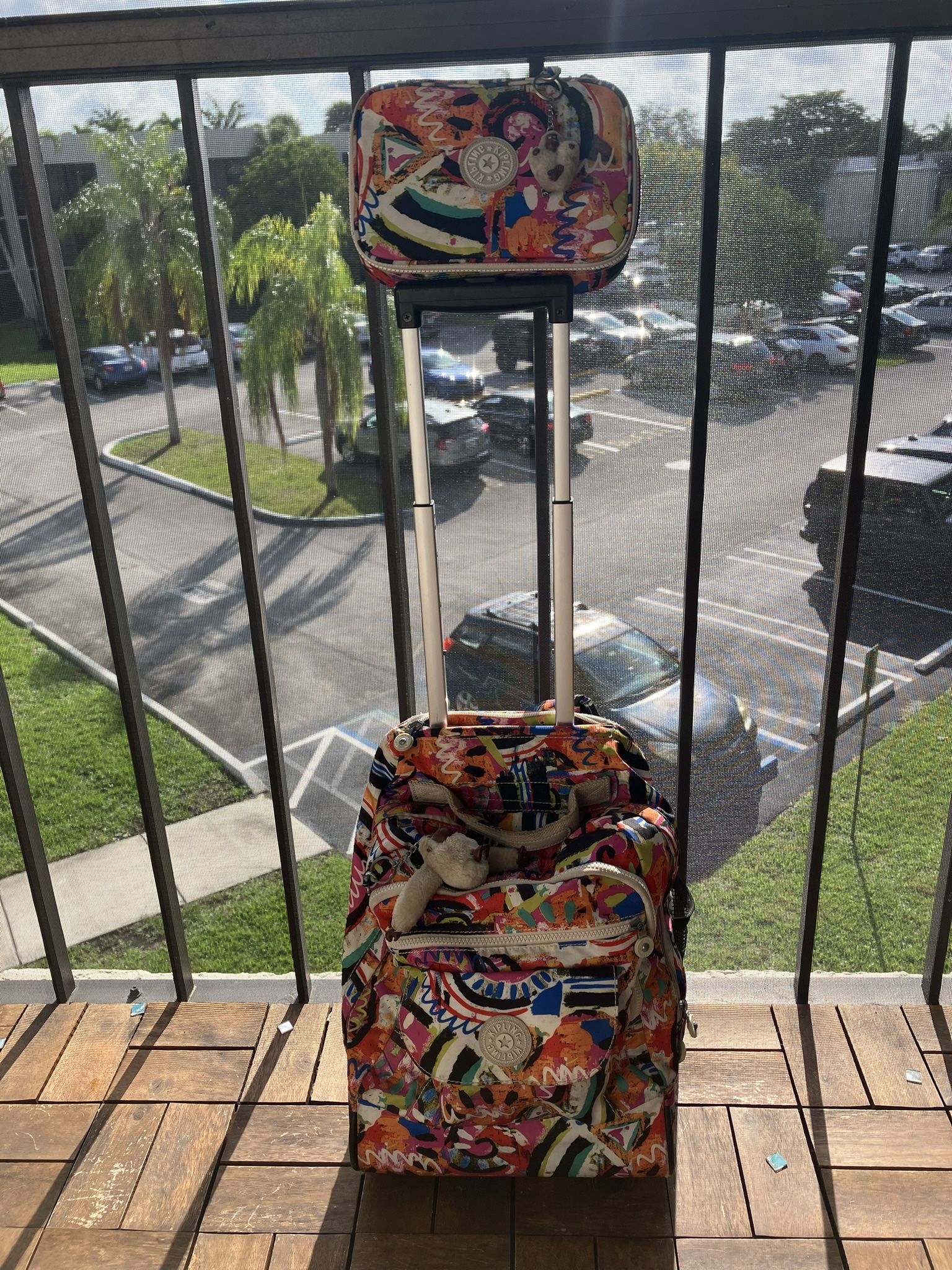 Kipling Rolling Backpack with Matching Pencil Box and Color Pencils