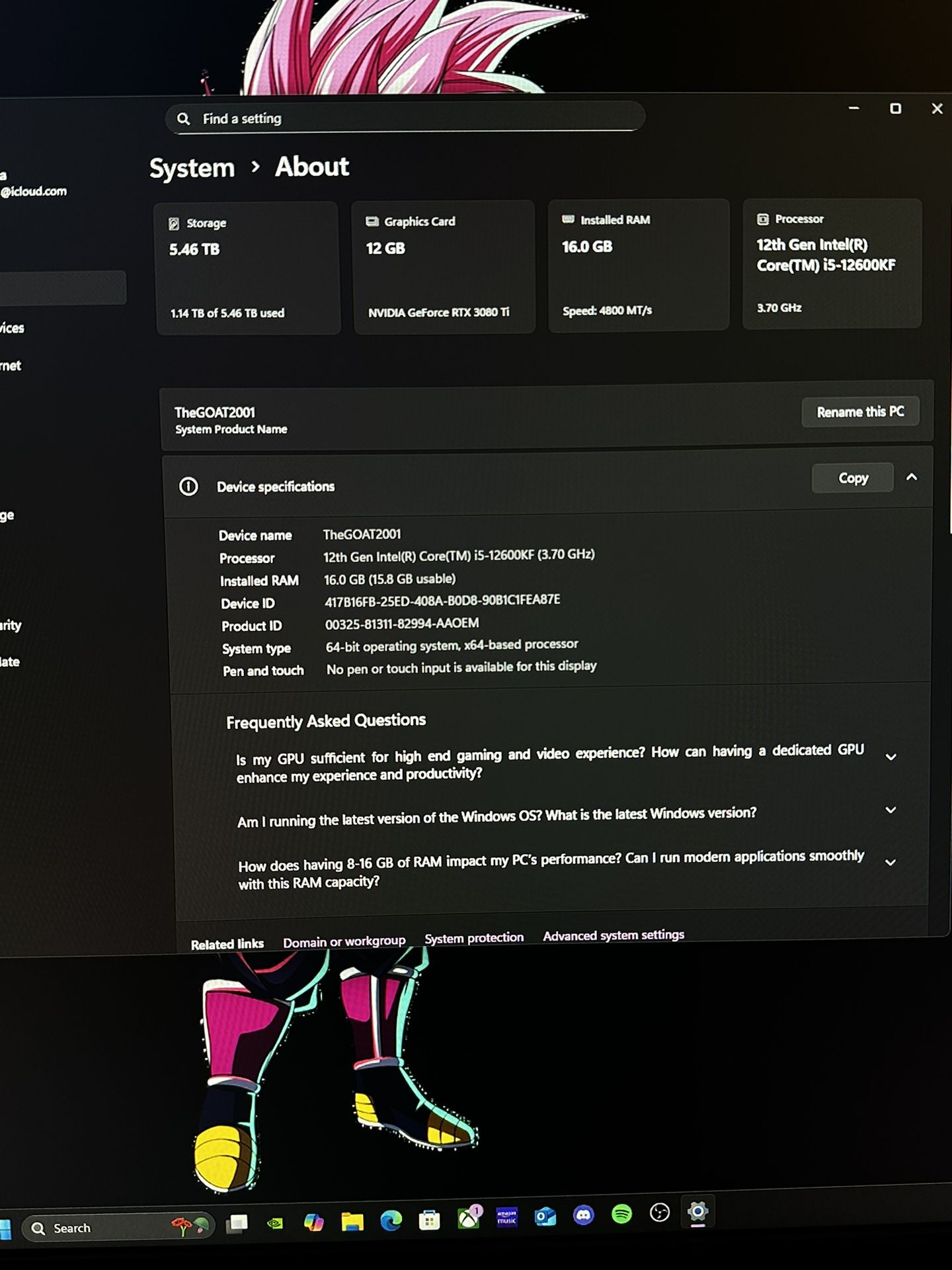 Gaming Pc, 3080TI GPU, Intel 12th gen i5-12600KF, Prime Z790-VAX mb.