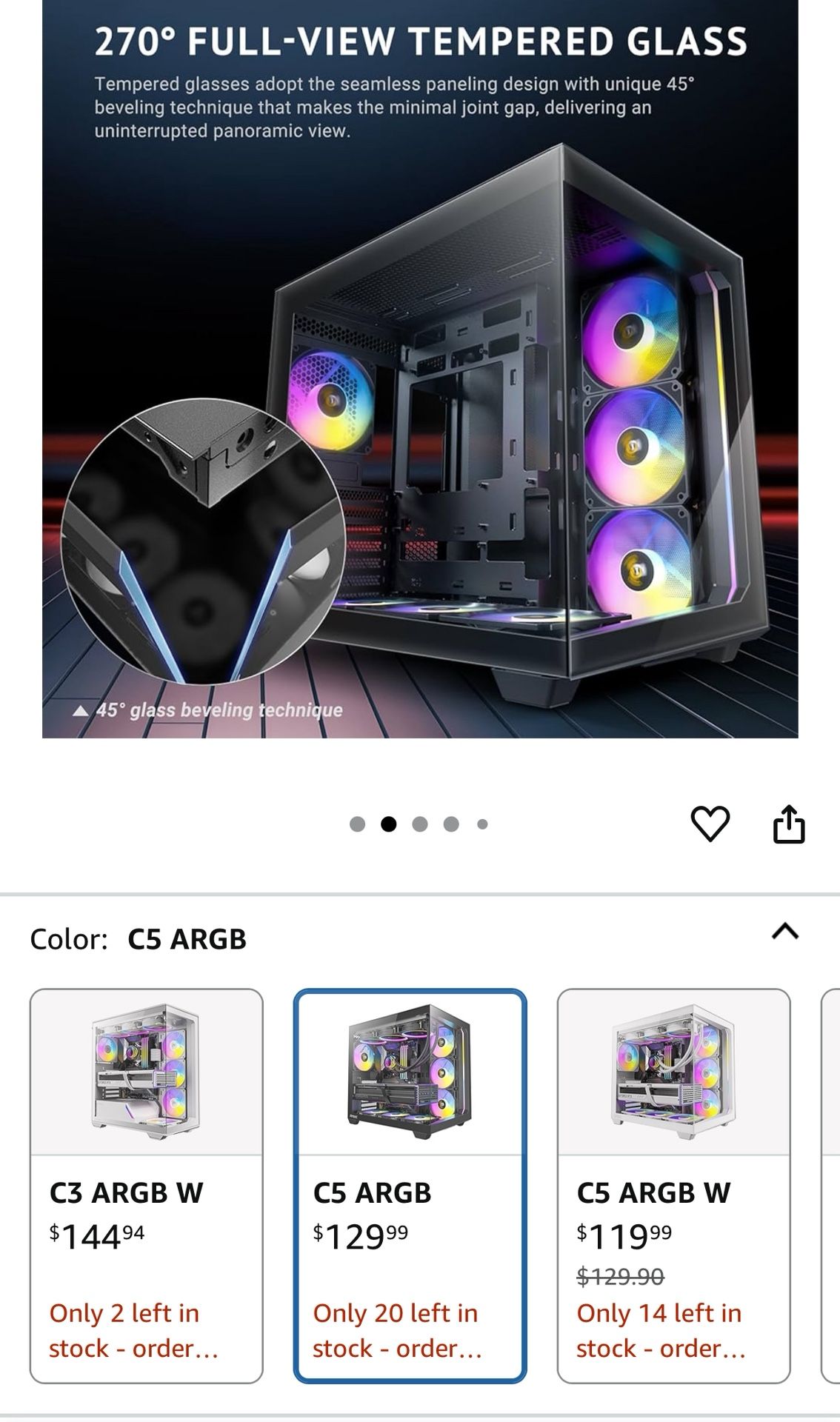 Antec C5 ARGB Mid-Tower ATX PC Case(open box never used)