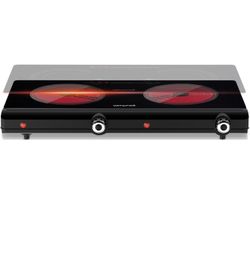 Placa eléctrica infrarroja de doble quemador – Estufa portátil de 1800 W, calentamiento en segundos, encimera para dormitorio, compatible con todos lo
