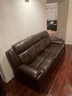 Brown Leather Dunleith 85” dual electric Reclining Sofa dual usb ports