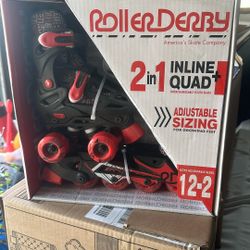 NEW Roller Derby 2 in 1 INLINE + QUAD Interchangeable Youth Skate Size 12 - 2