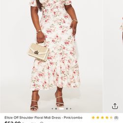 Ellsie Off Shoulder Floral Midi Dress - Pink/combo