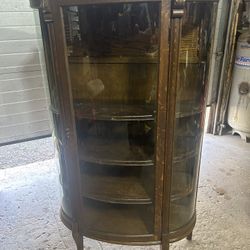 Vintage Bowed Or Curved Glass Front China Hutch Display Case