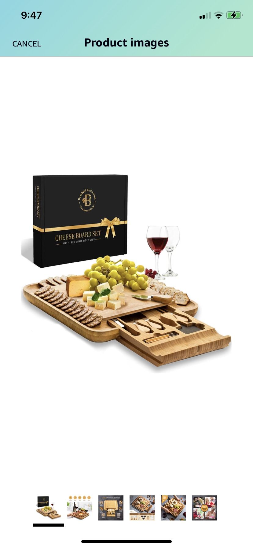 New In Box Bamboo Cheese Charcuterie Board & Cutlery Set