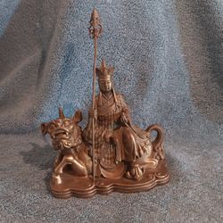 5" T 4.5" W Bronze Tang Seng San Zang Ksitigarbha Bodhisattva Buddha Ride Beast Statue 