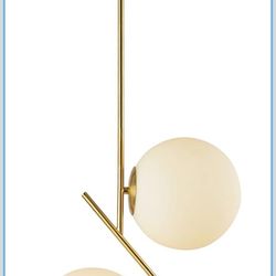 SeeU Mid Century Modern 2-Lights Globe Pendant Light Minimalist Brushed Gold