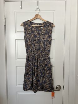 Beige Floral Mini Dress with Pockets