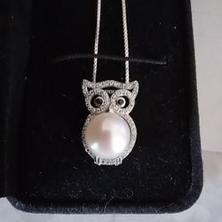 Sterling Silver & Pearl  Owl Necklace Mother's Day 