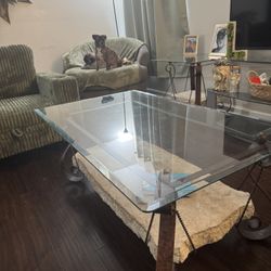 Glass Coffee Table, 2 Matching Glass Side Tables 