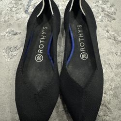 Rothy's The Point II Flats Black Knit Pointed Toe Low Heel Women's Shoes W7.5