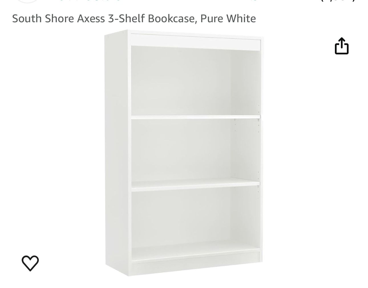 NEW South Shore Axess 3-Shelf Bookcase, Pure White