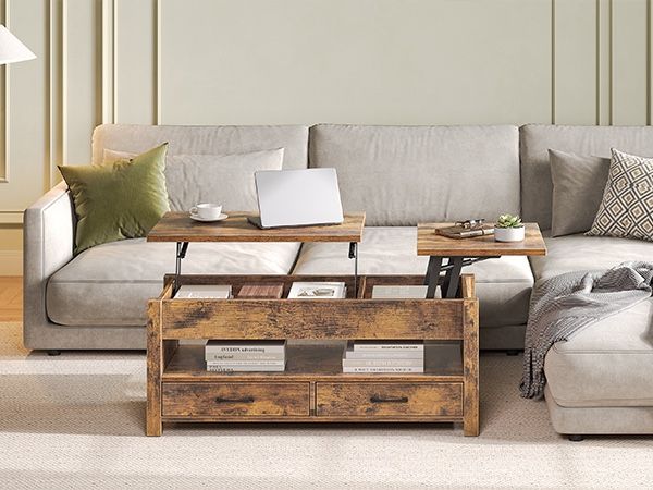 Lift Top Coffee Table, 47.2" Coffee Table with 2 Storage Drawers and Hidden Compartment