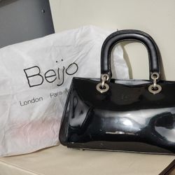 Beijo "On The Town" Satchel Handbag Black Shiny Patent