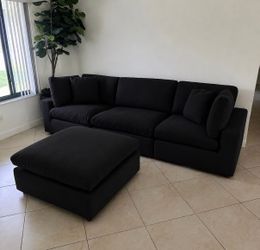 Black Modular Sectional Sofa with Ottoman