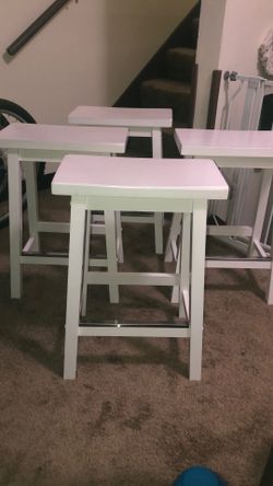 Four Piece Set White Barn Bar Stools 
