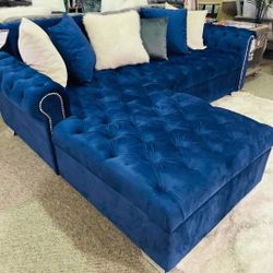 Eftelia 2 Piece Tuffed Sectional Sofa With Chaise 🔥 Showroom Available 👉 Blue Couch 