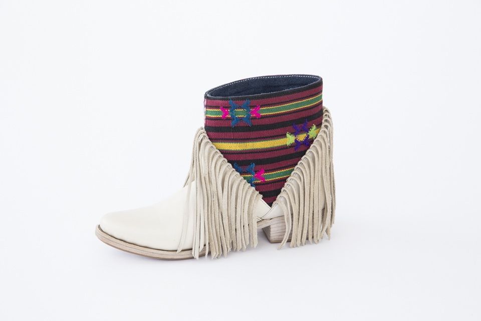 Short White Leather Fringe Boots