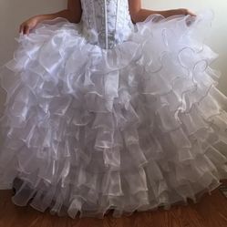 WHITE Size 12  Flower Girl Dress Wedding Bridesmaid Communion Birthday Recital  