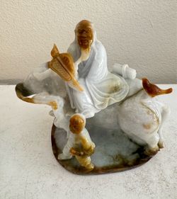 Asian Chinese Jadeite Jade Huang Fei Carved Immortal Figure – 6” Tall, 4.13 lbs