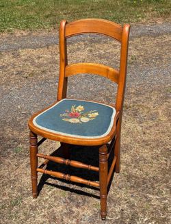 Beautiful Antique Ladder Back Embroidered Chair