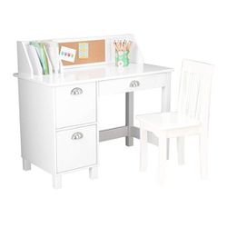KidKraft Wooden Study Desk for Children with Chair, Bulletin Board and Cabinets, White ,Gift for Ages 5-10



