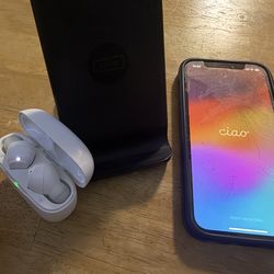 Good used unlocked iPhone 12pro 128gb cracked screen /fully functional  5g/wifi in blue $159 comes with wireless charger