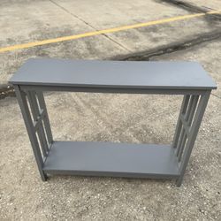 Gray Wood Entry Console Table with Bottom Shelf