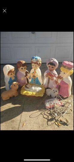 Christmas  Outdoor Blow Mold Nativity Children  VintageHard To Find!