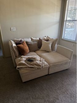 4-Seater Oversized Sectional Sofa w/ Storage - Beige Chenille