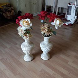 Set Of Vases With Flowers 2ft Tall