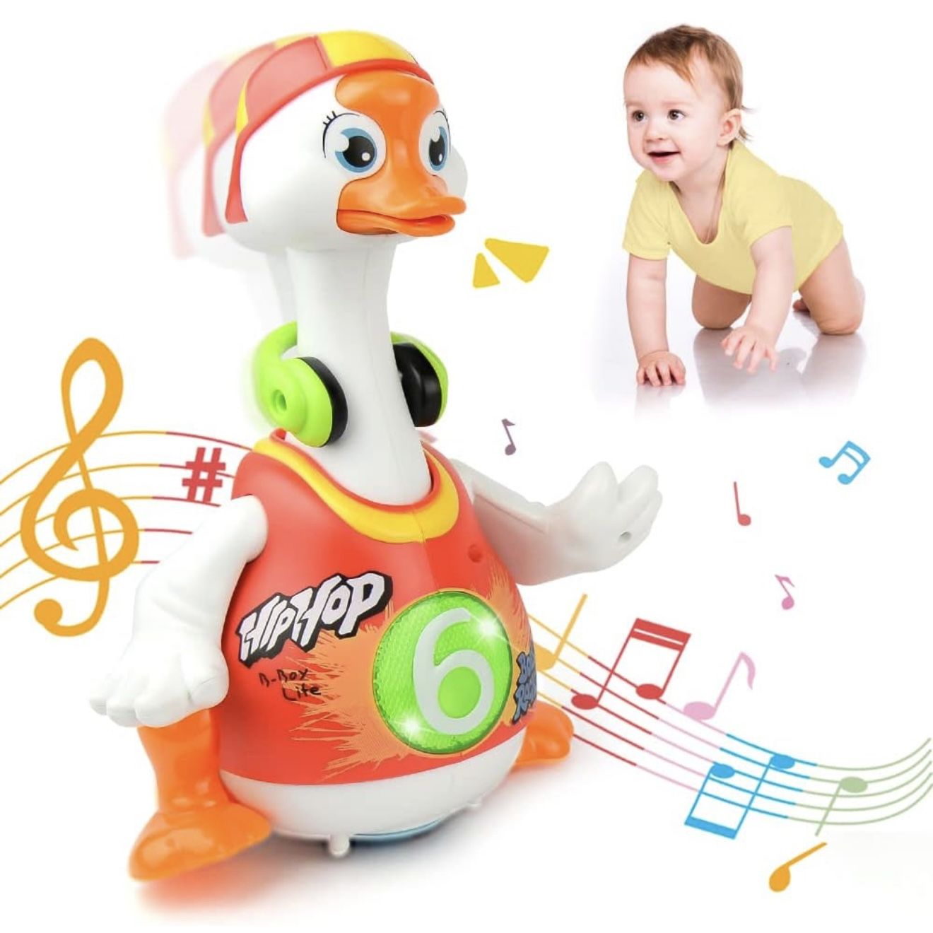 Woby Baby Musical Toy Dancing Singing Talking Walking Hip Hop Swing Goose Cool Educational Toy Gift for 1 2 3 Year Toddlers Kids Boys Girls