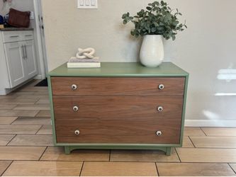 Mid Century Modern Walnut & Sage Accent Dresser