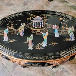 Hand Carved Mother Of Pearl Inlaid Coffee Table
