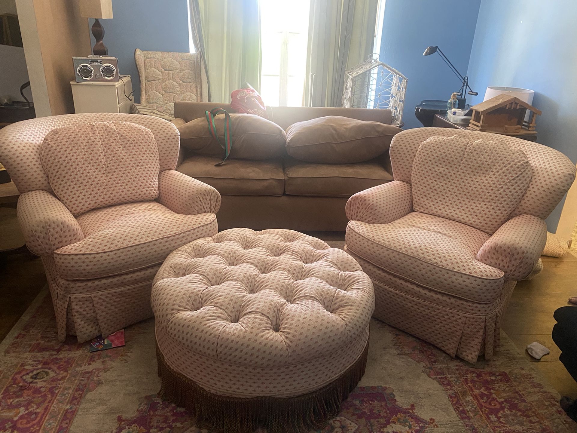 Vintage chairs and ottoman