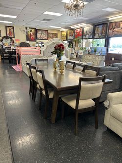 Dark Wood Dining Table with 8 Chairs