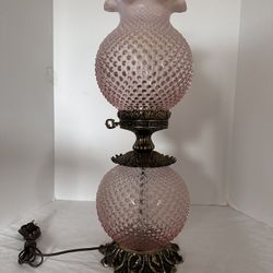 Vintage Fenton Pink Hobnail Blown Irridescent Lamp