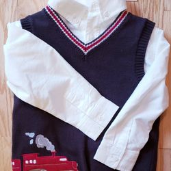 (2pc Set) Boys 3T Train Sweater Vest & matching Train Dress Shirt!