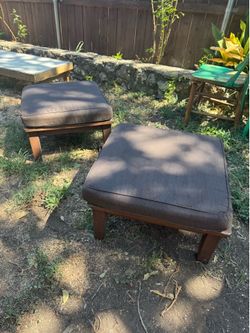 2 Wood Patio Ottomans with cushions 20 each
