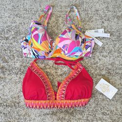 NWT Bleu by Rod Beattie Underwire Sz 34D & BECCA Red Bikini Top Sz D CUP Lot