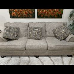 GRAY PILLOW BACK SOFA AND LOVESEAT
